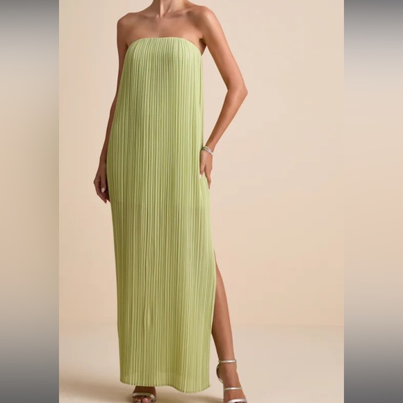 Lulu's Strapless Lime Green Maxi Dress - Picture 3 of 5